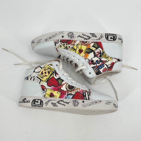 BASS3D Graffiti High Top Sneakers Street Skateboard Urban Style Shoes Mens - Picture 7 of 11